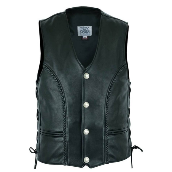 FOX CREEK LEATHER motorcycle vest lace up moto 50 (N6) - Picture 4 of 15